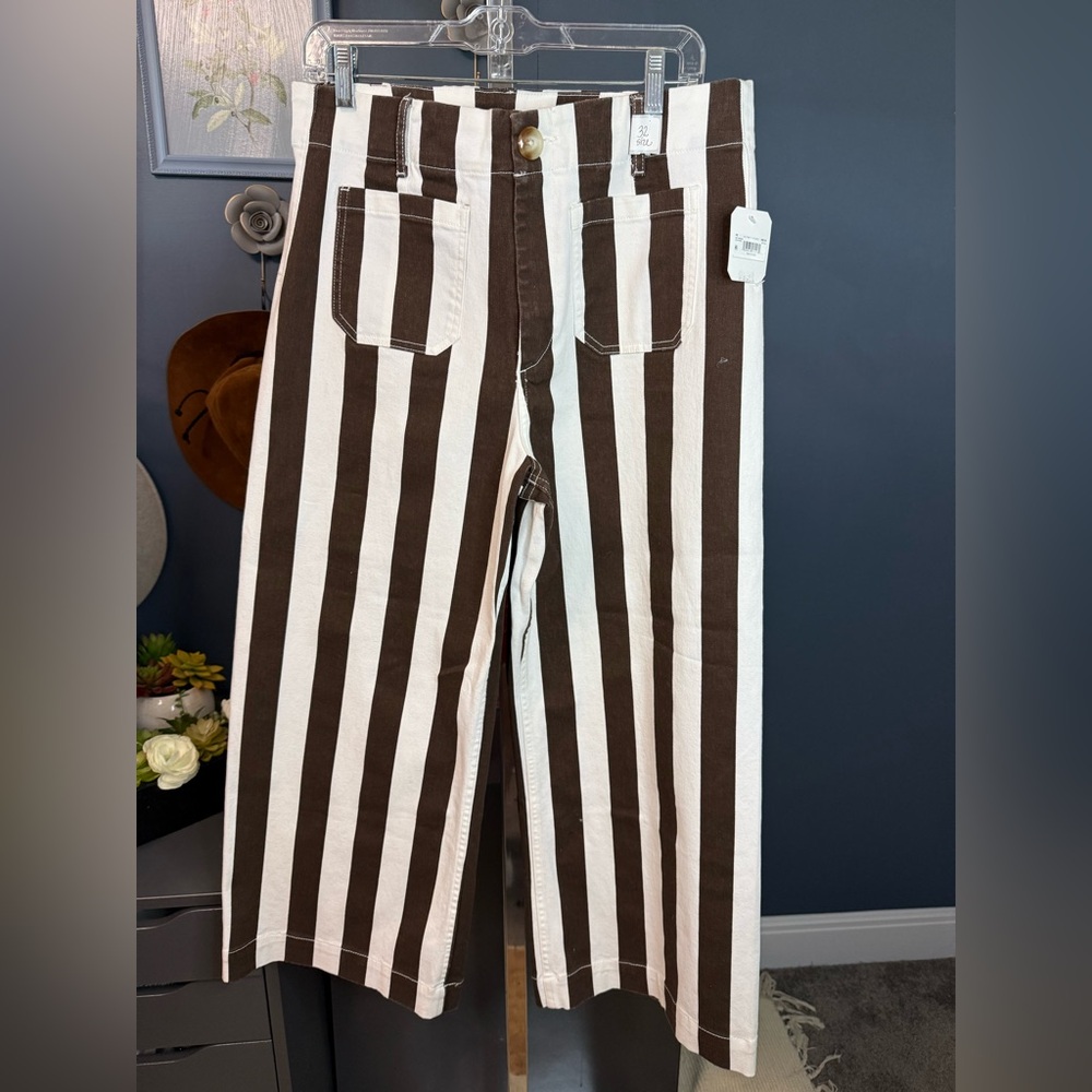 Altar’d State Striped Cropped Wide Leg Jeans Women’s 32 High Rise BrownWhite NWT